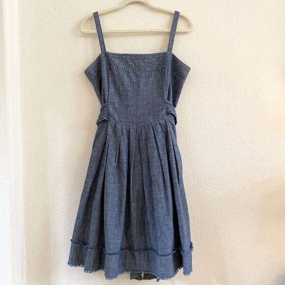 Talbots Women’s Chambray Blue Denim Tie Back Sundress 100% Cotton SZ 12 Zipper - Picture 5 of 11